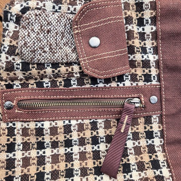 Y2K Brown Tweed Shoulder Bag Large Canvas Academia Fall Autumn Downtown Girl - Picture 5 of 13